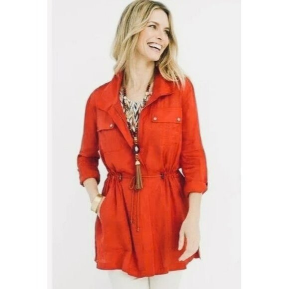 NWT Chicos Rich Paprika Utility Jacket Size 1 3/Sleeve Longline Lightweight With - Picture 1 of 12